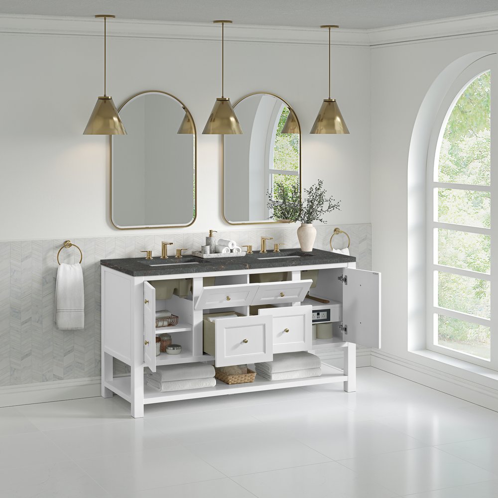 James Martin - Breckenridge 60" Double Vanity, Bright White, w/ 3 CM Parisien Bleu Quartz Top w/FreePower Wireless Charger - 330-V60D-BW-FPBL view 6