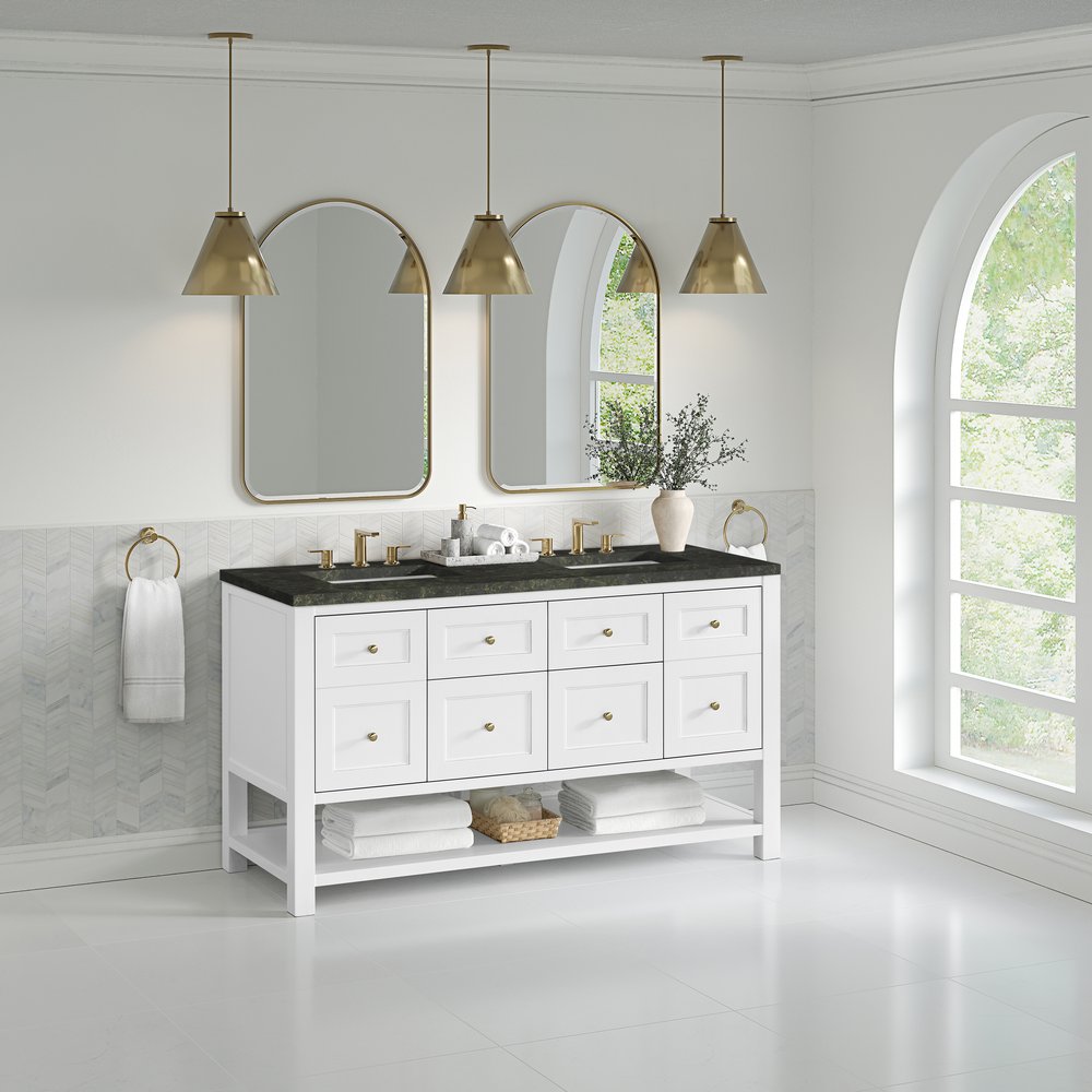 James Martin - Breckenridge 60" Double Vanity, Bright White, w/ 3 CM Phantome Eclos Top - 330-V60D-BW-3PHT view 4