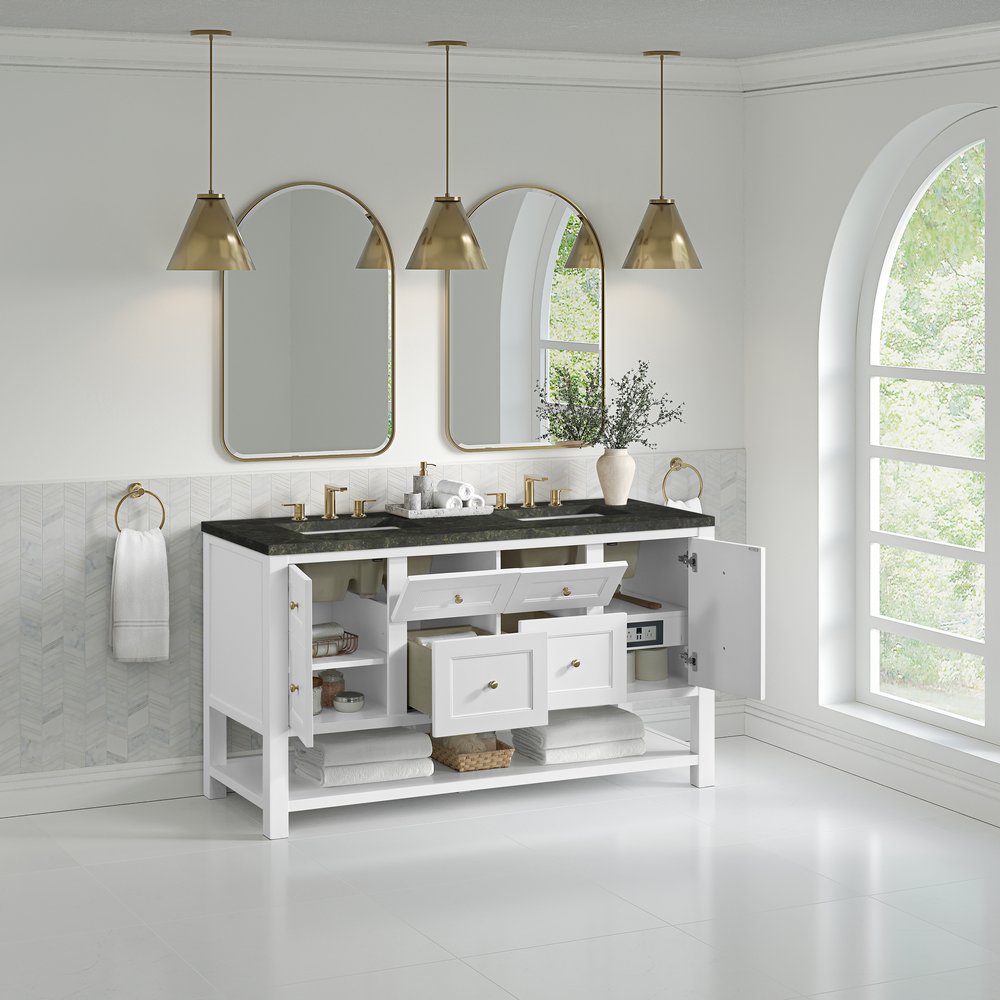 James Martin - Breckenridge 60" Double Vanity, Bright White, w/ 3 CM Phantome Eclos Top - 330-V60D-BW-3PHT view 5