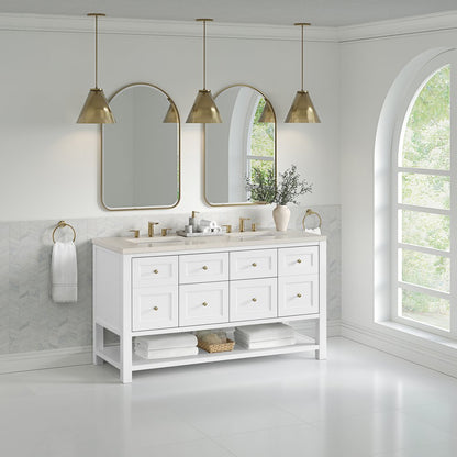 James Martin - Breckenridge 60" Double Vanity, Bright White, w/ 3 CM Siberian Silestone Top - 330-V60D-BW-3SFR view 4