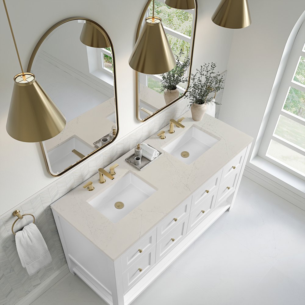 James Martin - Breckenridge 60" Double Vanity, Bright White, w/ 3 CM Siberian Silestone Top - 330-V60D-BW-3SFR view 7