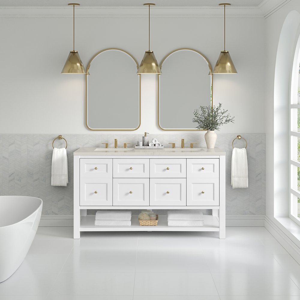 James Martin - Breckenridge 60" Double Vanity, Bright White, w/ 3 CM Siberian Silestone Top w/FreePower Wireless Charger - 330-V60D-BW-FSFR view 3