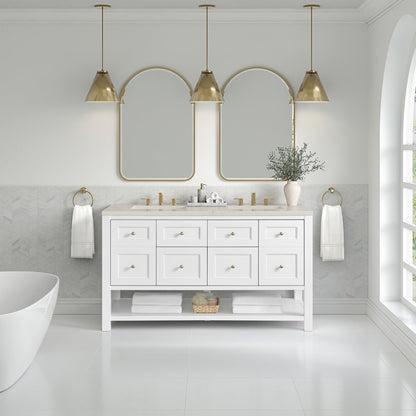 James Martin - Breckenridge 60" Double Vanity, Bright White, w/ 3 CM Siberian Silestone Top w/FreePower Wireless Charger - 330-V60D-BW-FSFR view 3