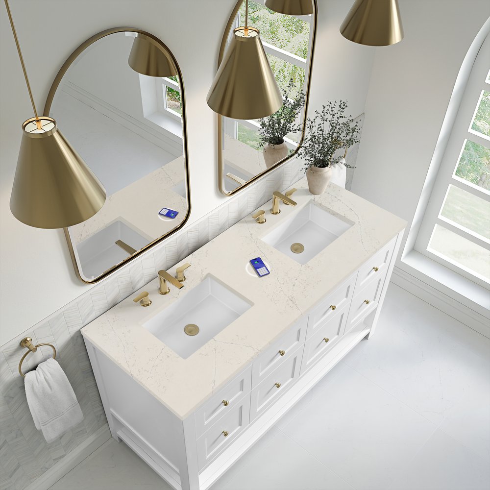 James Martin - Breckenridge 60" Double Vanity, Bright White, w/ 3 CM Siberian Silestone Top w/FreePower Wireless Charger - 330-V60D-BW-FSFR view 7