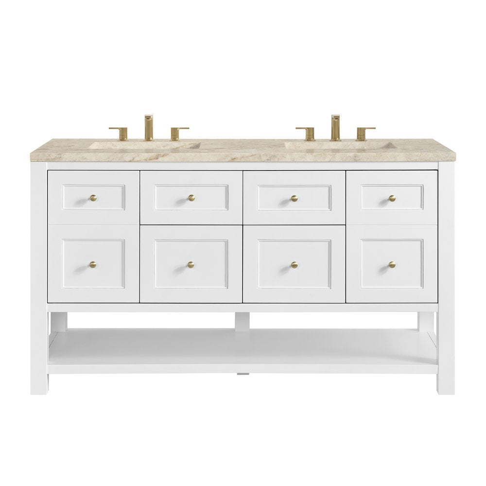 James Martin - Breckenridge 60" Double Vanity, Bright White, w/ 3 CM Tajnar Eclos Top - 330-V60D-BW-3TJR view 1