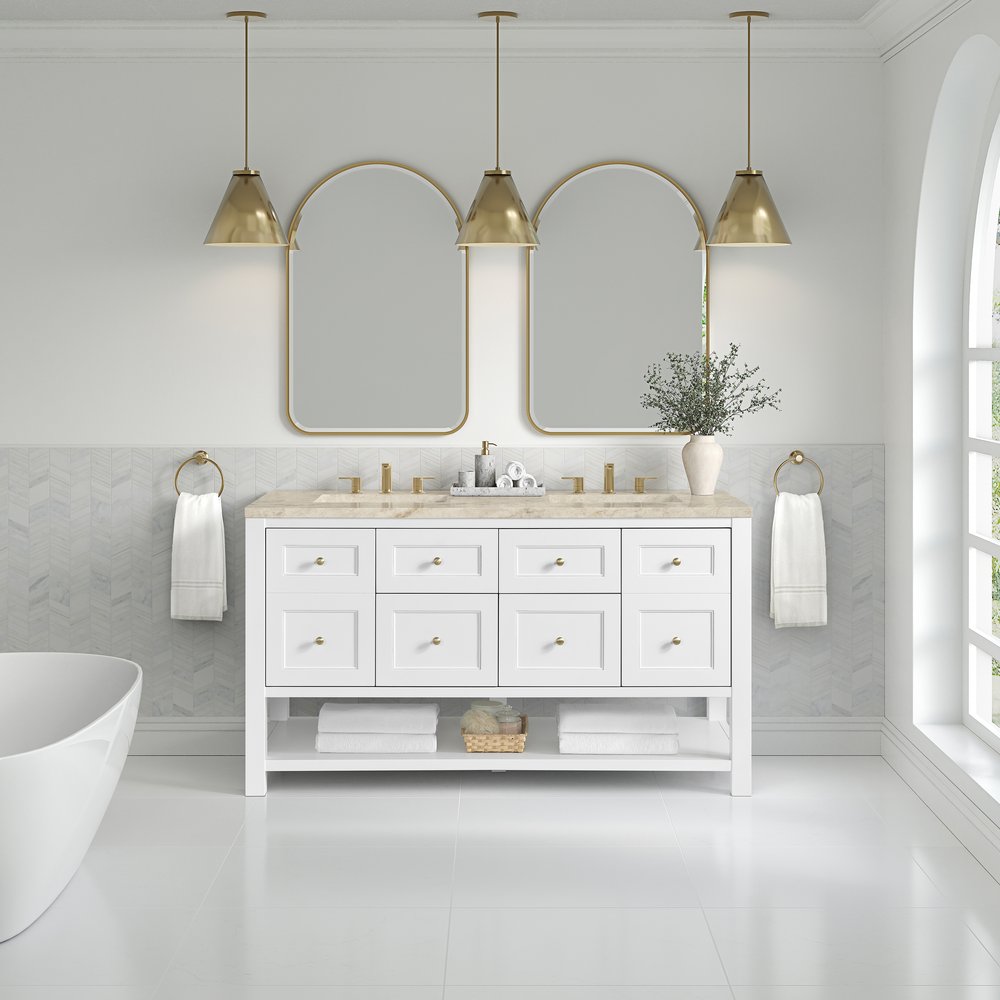 James Martin - Breckenridge 60" Double Vanity, Bright White, w/ 3 CM Tajnar Eclos Top - 330-V60D-BW-3TJR view 3