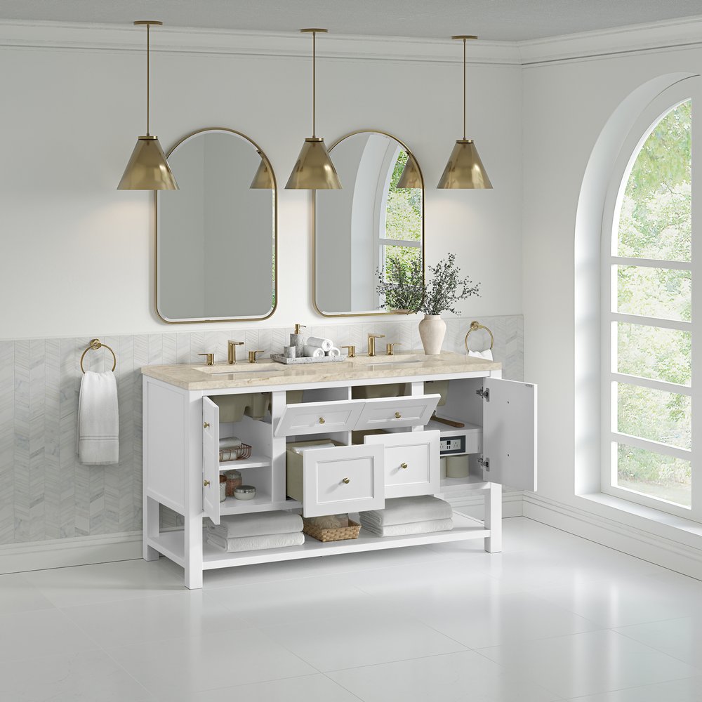 James Martin - Breckenridge 60" Double Vanity, Bright White, w/ 3 CM Tajnar Eclos Top - 330-V60D-BW-3TJR view 5