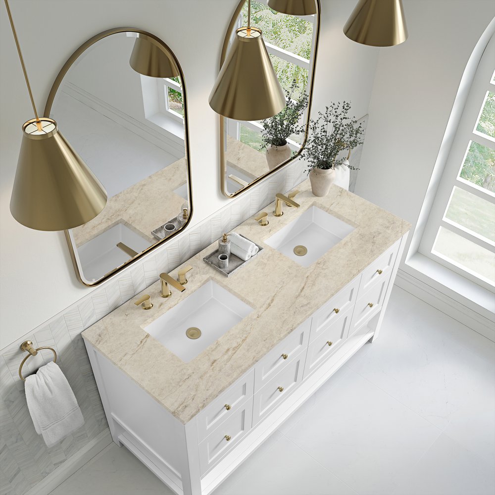 James Martin - Breckenridge 60" Double Vanity, Bright White, w/ 3 CM Tajnar Eclos Top - 330-V60D-BW-3TJR view 7