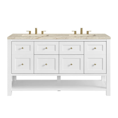 James Martin - Breckenridge 60" Double Vanity, Bright White, w/ 3 CM Tajnar Eclos Top w/FreePower Wireless Charger - 330-V60D-BW-FTJR view 1