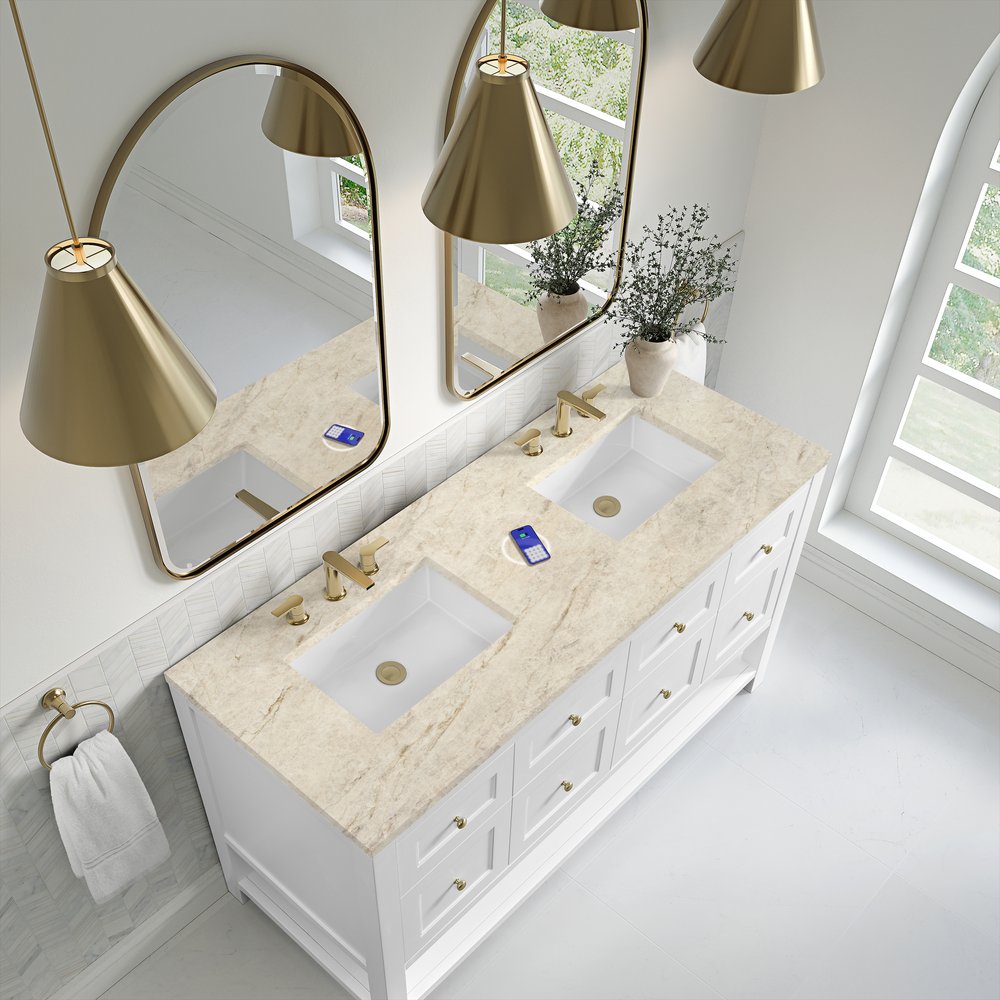 James Martin - Breckenridge 60" Double Vanity, Bright White, w/ 3 CM Tajnar Eclos Top w/FreePower Wireless Charger - 330-V60D-BW-FTJR view 7