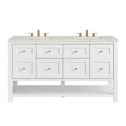James Martin - Breckenridge 60" Double Vanity, Bright White, w/ 3 CM Victorian Silver Quartz Top - 330-V60D-BW-3VSL view 1