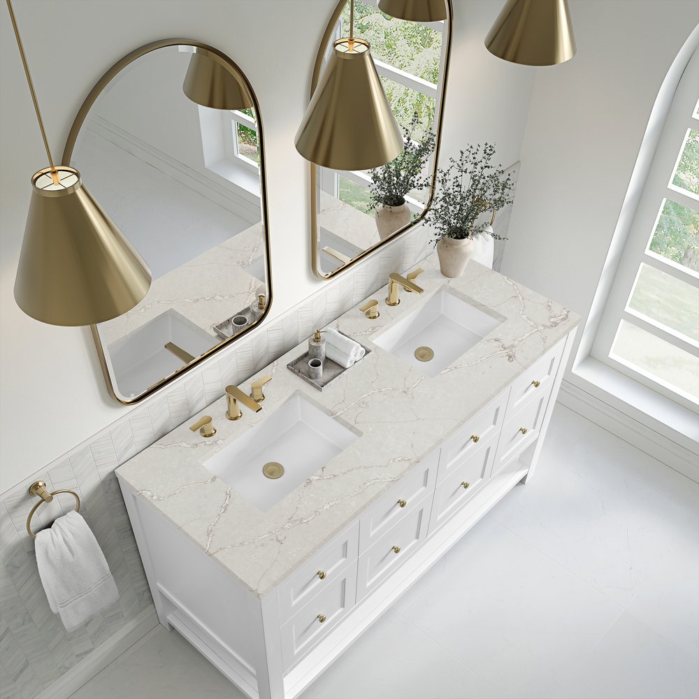 James Martin - Breckenridge 60" Double Vanity, Bright White, w/ 3 CM Victorian Silver Quartz Top - 330-V60D-BW-3VSL view 7