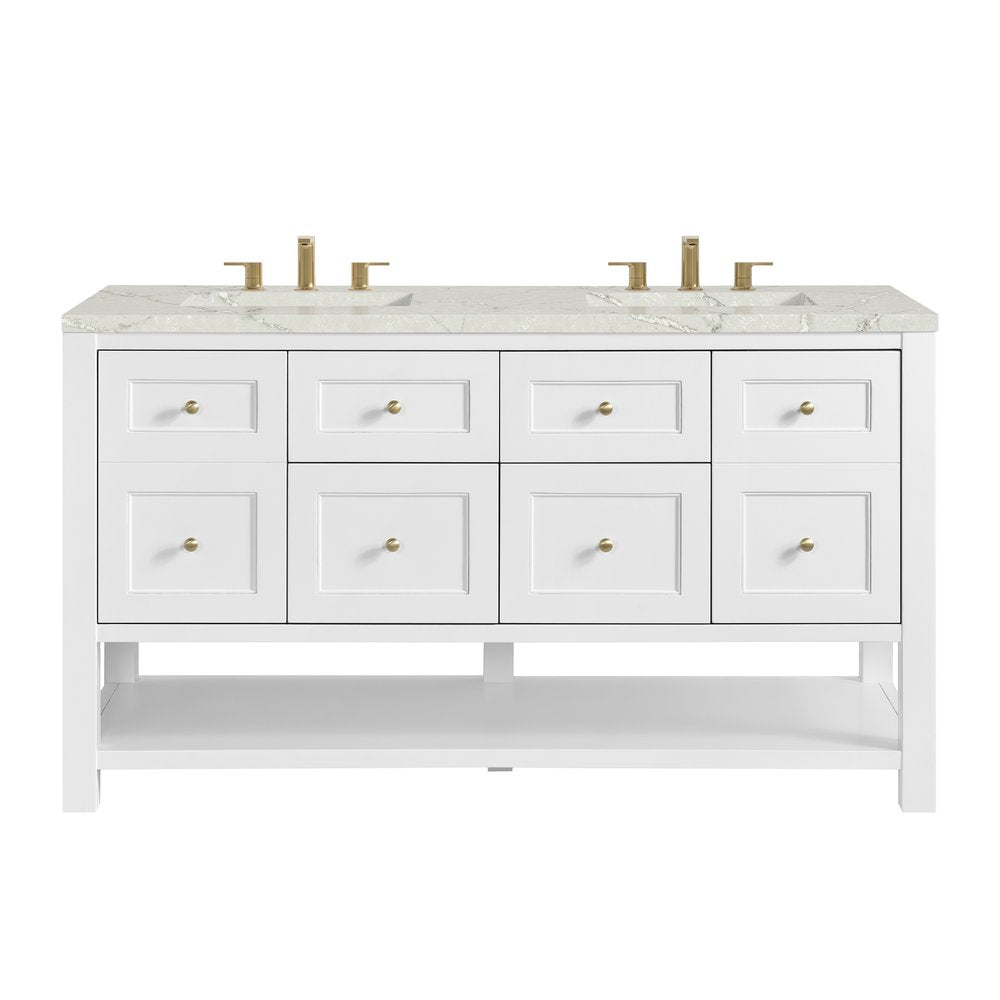 James Martin - Breckenridge 60" Double Vanity, Bright White, w/ 3 CM Victorian Silver Quartz Top w/FreePower Wireless Charger - 330-V60D-BW-FVSL view 1