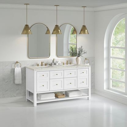 James Martin - Breckenridge 60" Double Vanity, Bright White, w/ 3 CM Victorian Silver Quartz Top w/FreePower Wireless Charger - 330-V60D-BW-FVSL view 5