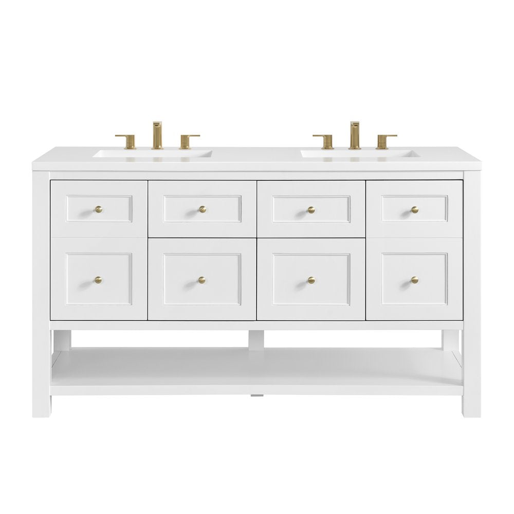 James Martin - Breckenridge 60" Double Vanity, Bright White, w/ 3 CM White Zeus Quartz Top - 330-V60D-BW-3WZ view 1