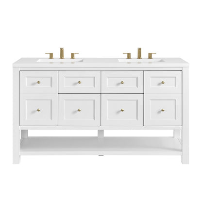 James Martin - Breckenridge 60" Double Vanity, Bright White, w/ 3 CM White Zeus Quartz Top - 330-V60D-BW-3WZ view 1