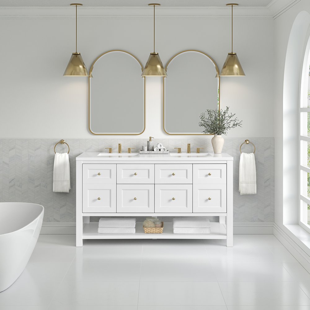 James Martin - Breckenridge 60" Double Vanity, Bright White, w/ 3 CM White Zeus Quartz Top - 330-V60D-BW-3WZ view 3