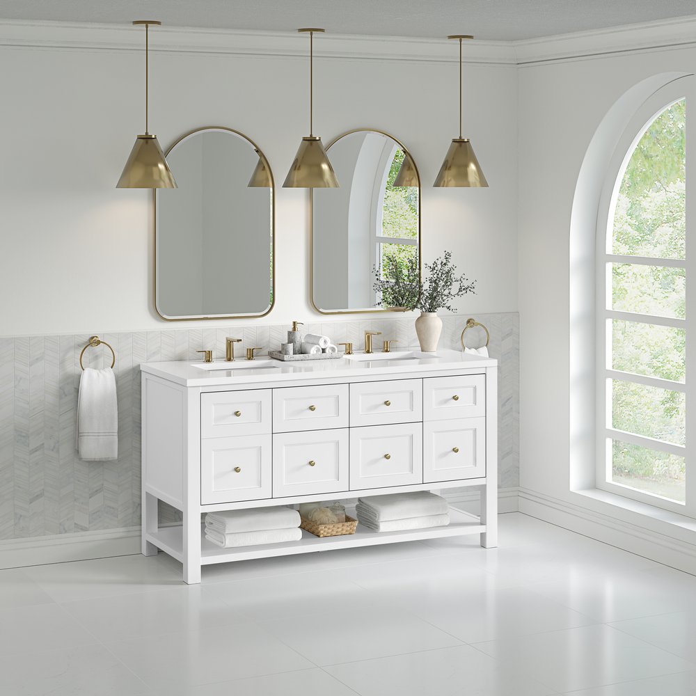 James Martin - Breckenridge 60" Double Vanity, Bright White, w/ 3 CM White Zeus Quartz Top - 330-V60D-BW-3WZ view 4