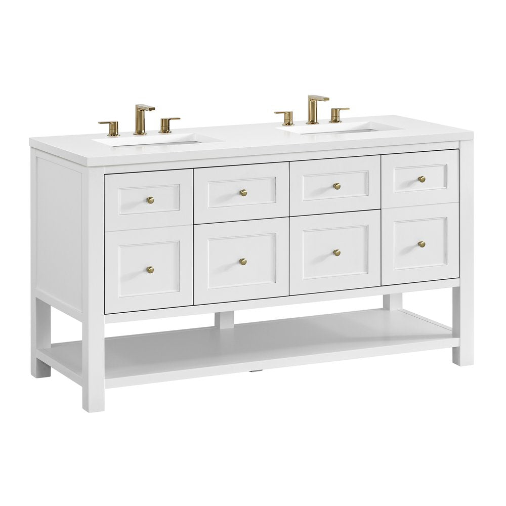 James Martin - Breckenridge 60" Double Vanity, Bright White, w/ 3 CM White Zeus Quartz Top - 330-V60D-BW-3WZ view 10