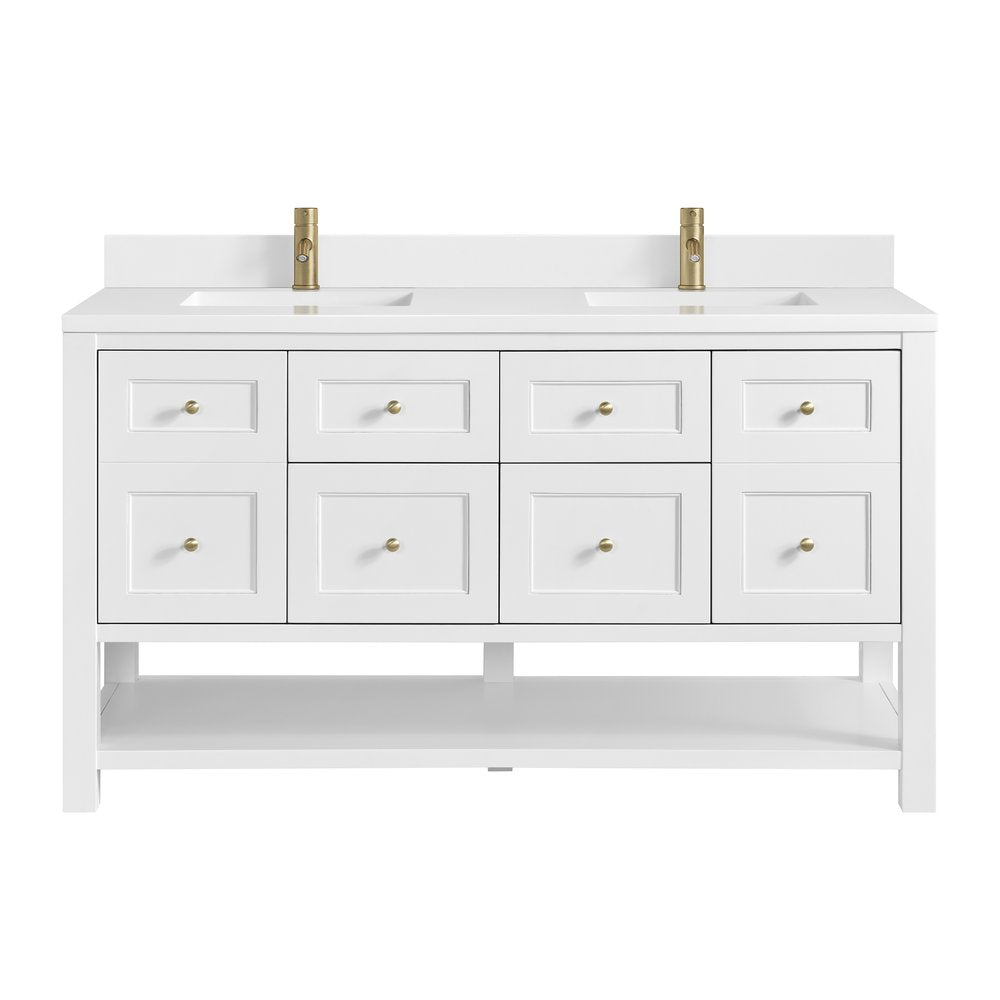 James Martin - Breckenridge 60" Double Vanity, Bright White, w/ Single Hole 3 CM White Zeus Quartz Top & Backsplash - 330-V60D-BW-1WZ view 1