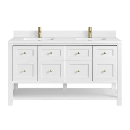 James Martin - Breckenridge 60" Double Vanity, Bright White, w/ Single Hole 3 CM White Zeus Quartz Top & Backsplash - 330-V60D-BW-1WZ view 1
