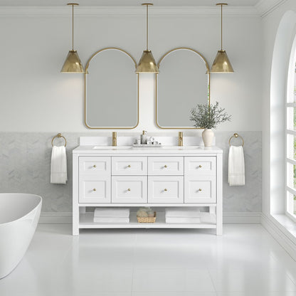 James Martin - Breckenridge 60" Double Vanity, Bright White, w/ Single Hole 3 CM White Zeus Quartz Top & Backsplash - 330-V60D-BW-1WZ view 3