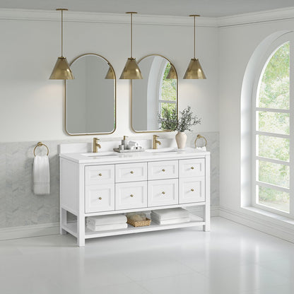 James Martin - Breckenridge 60" Double Vanity, Bright White, w/ Single Hole 3 CM White Zeus Quartz Top & Backsplash - 330-V60D-BW-1WZ view 4