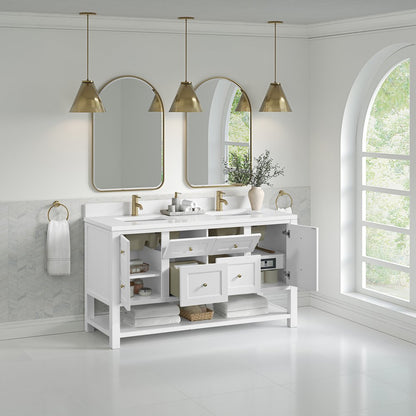 James Martin - Breckenridge 60" Double Vanity, Bright White, w/ Single Hole 3 CM White Zeus Quartz Top & Backsplash - 330-V60D-BW-1WZ view 5