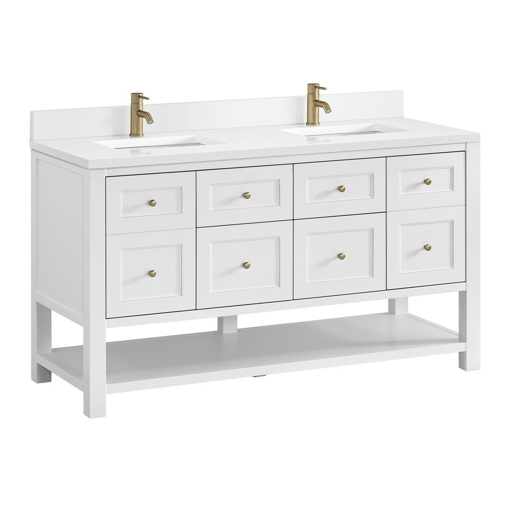 James Martin - Breckenridge 60" Double Vanity, Bright White, w/ Single Hole 3 CM White Zeus Quartz Top & Backsplash - 330-V60D-BW-1WZ view 10