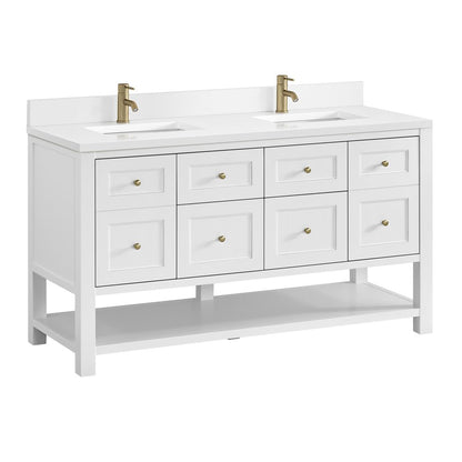 James Martin - Breckenridge 60" Double Vanity, Bright White, w/ Single Hole 3 CM White Zeus Quartz Top & Backsplash - 330-V60D-BW-1WZ view 10