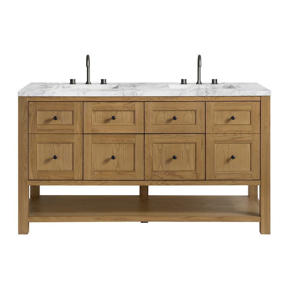 James Martin - Breckenridge 60" Double Vanity, Light Natural Oak, w/ 3 CM Carrara Marble Top - 330-V60D-LNO-3CAR view 1
