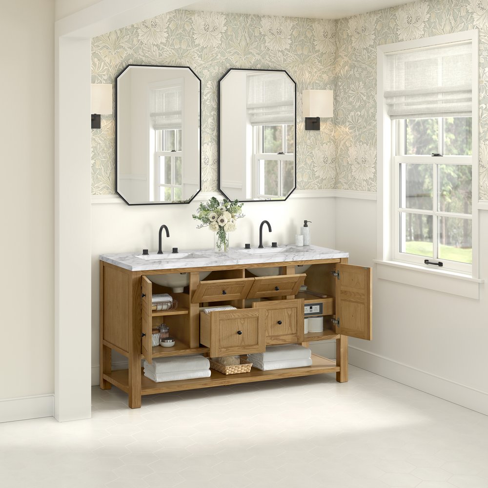 James Martin - Breckenridge 60" Double Vanity, Light Natural Oak, w/ 3 CM Carrara Marble Top - 330-V60D-LNO-3CAR view 5