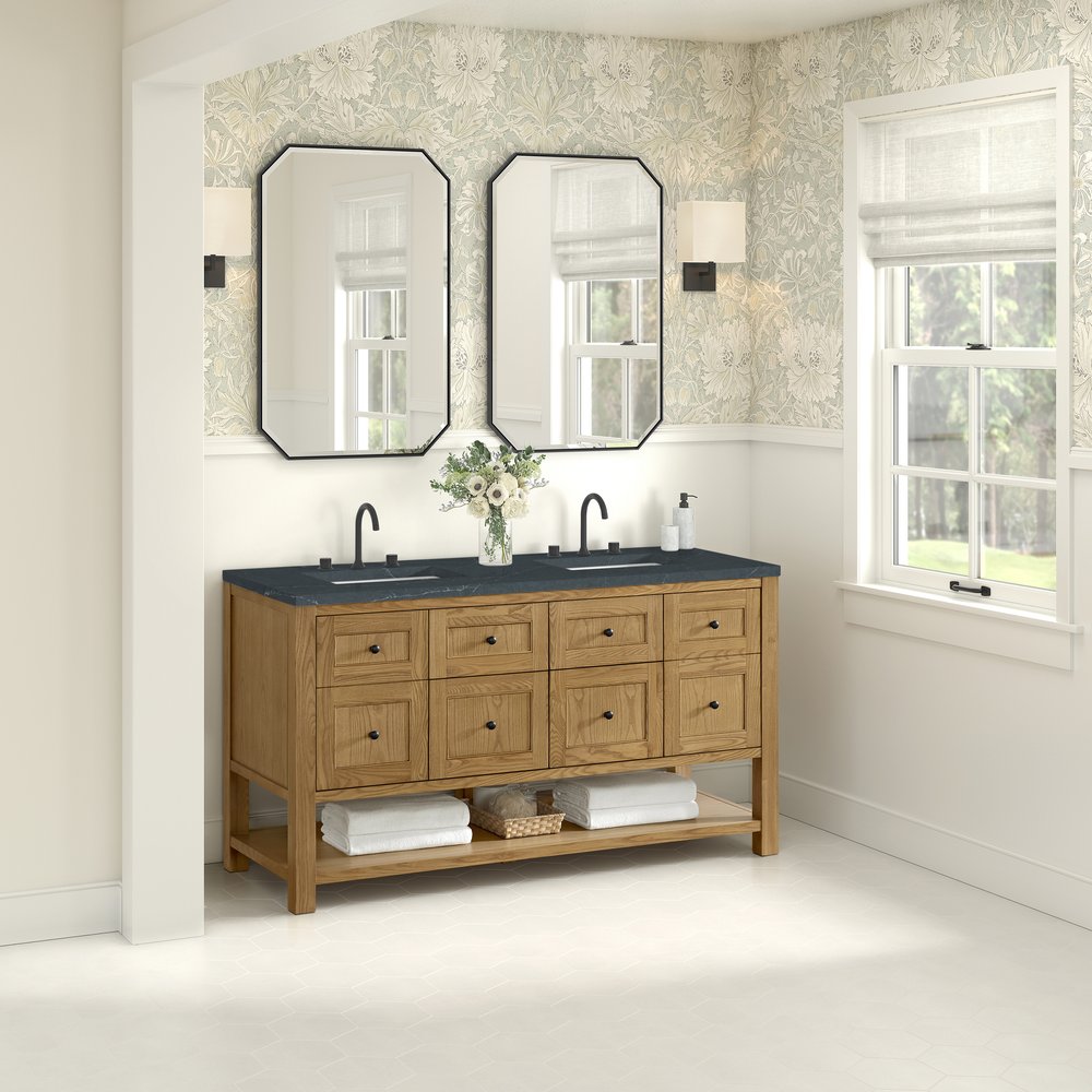 James Martin - Breckenridge 60" Double Vanity, Light Natural Oak, w/ 3 CM Charcoal Soapstone Quartz Top - 330-V60D-LNO-3CSP view 4
