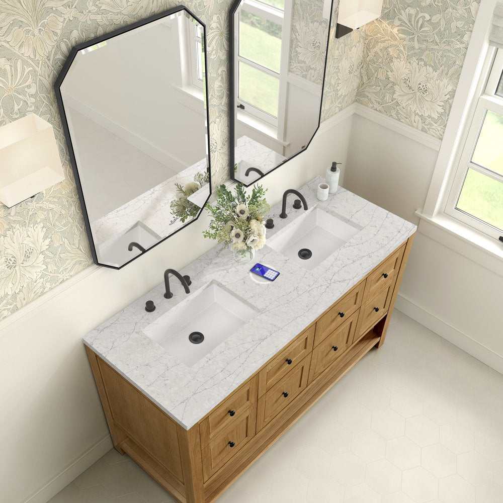 James Martin - Breckenridge 60" Double Vanity, Light Natural Oak, w/ 3 CM Eternal Jasmine Pearl Quartz Top w/FreePower Wireless Charger - 330-V60D-LNO-FEJP view 8