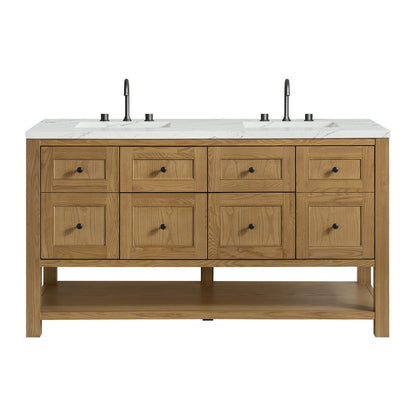 James Martin - Breckenridge 60" Double Vanity, Light Natural Oak, w/ 3 CM Ethereal Noctis Quartz Top - 330-V60D-LNO-3ENC view 1