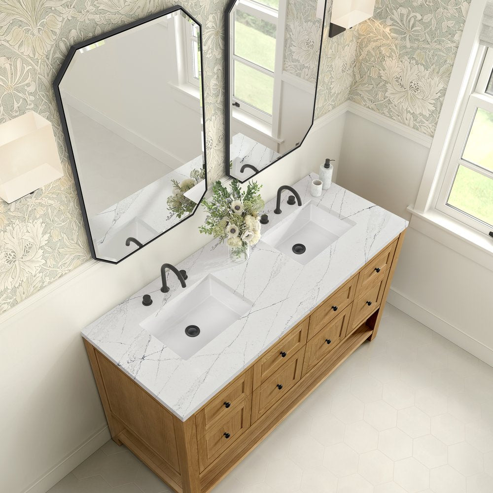 James Martin - Breckenridge 60" Double Vanity, Light Natural Oak, w/ 3 CM Ethereal Noctis Quartz Top - 330-V60D-LNO-3ENC view 7