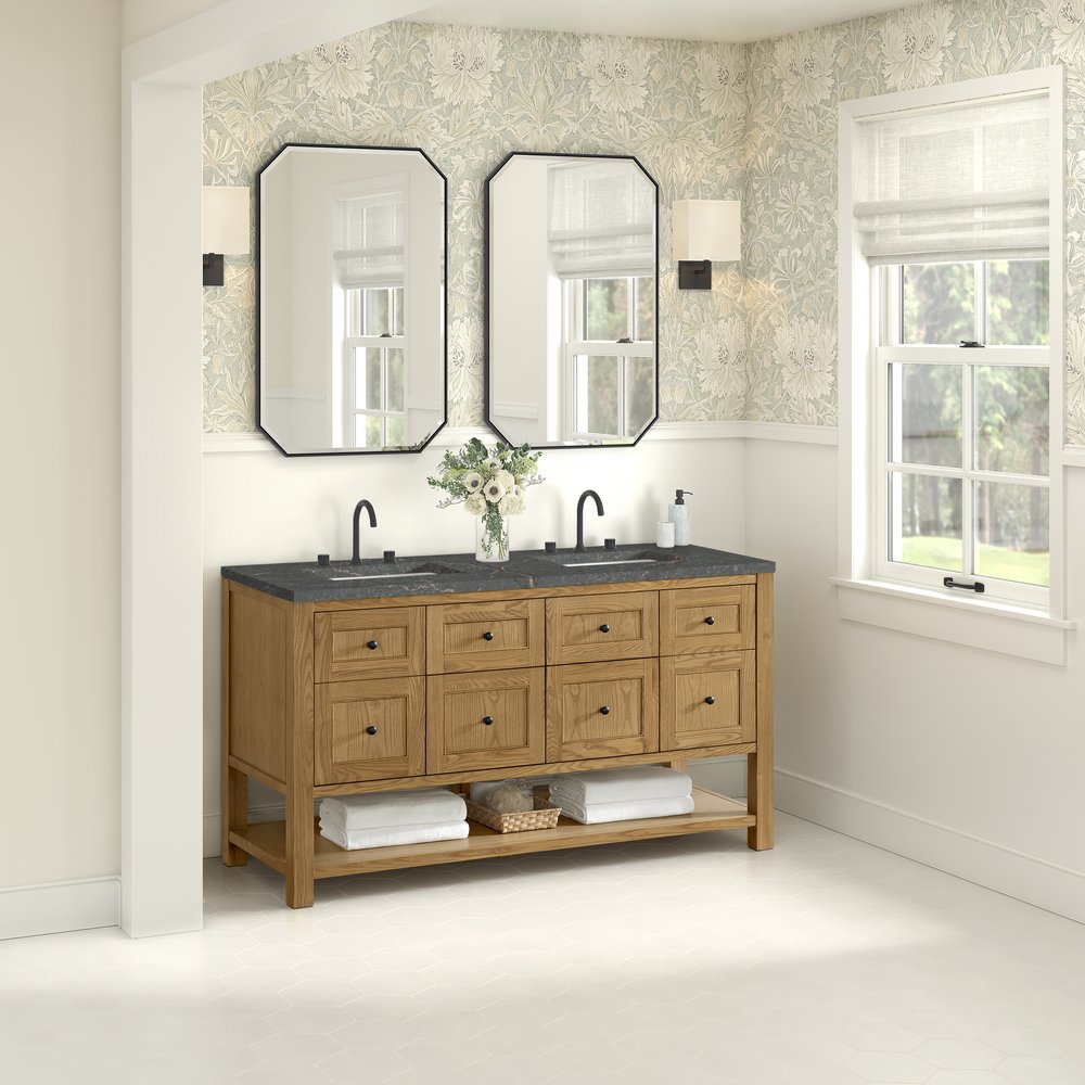 James Martin - Breckenridge 60" Double Vanity, Light Natural Oak, w/ 3 CM Parisien Bleu Quartz Top - 330-V60D-LNO-3PBL view 4