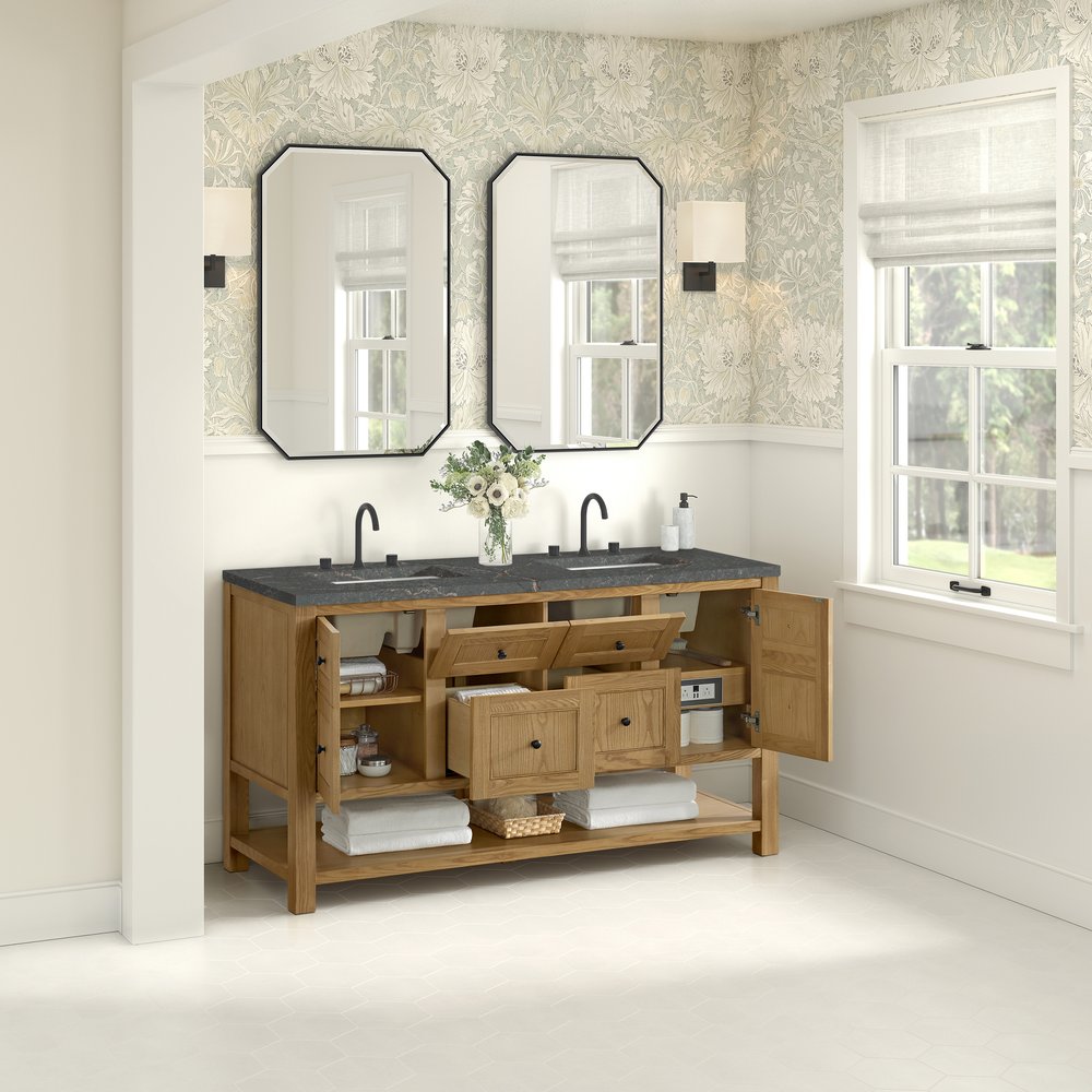 James Martin - Breckenridge 60" Double Vanity, Light Natural Oak, w/ 3 CM Parisien Bleu Quartz Top - 330-V60D-LNO-3PBL view 5