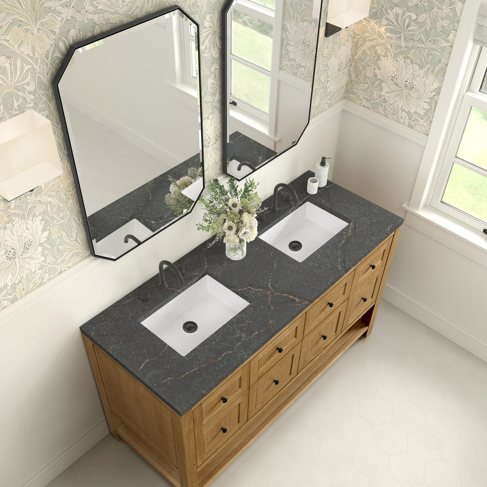 James Martin - Breckenridge 60" Double Vanity, Light Natural Oak, w/ 3 CM Parisien Bleu Quartz Top - 330-V60D-LNO-3PBL view 7