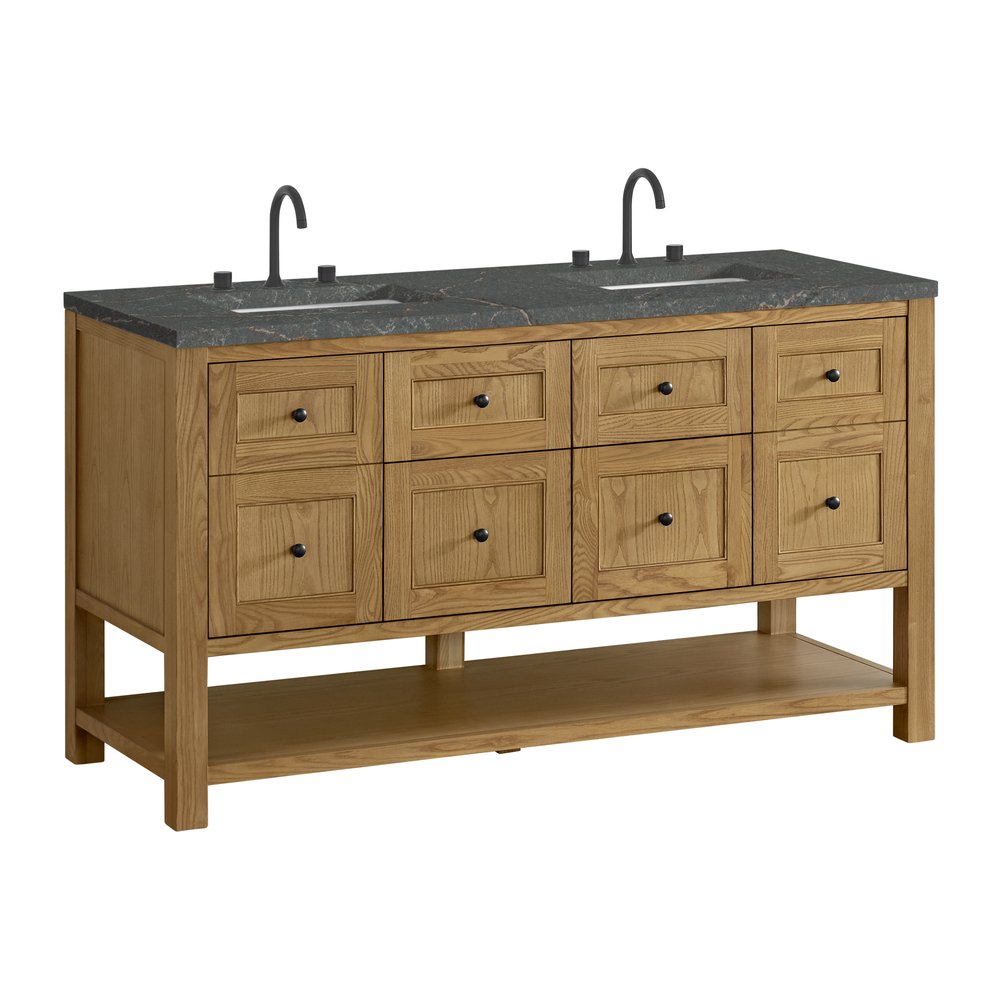 James Martin - Breckenridge 60" Double Vanity, Light Natural Oak, w/ 3 CM Parisien Bleu Quartz Top - 330-V60D-LNO-3PBL view 10