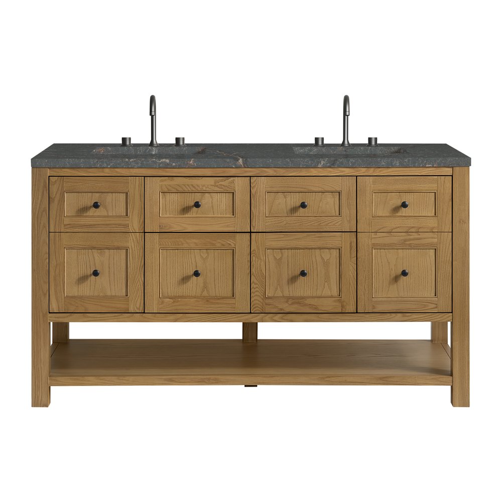 James Martin - Breckenridge 60" Double Vanity, Light Natural Oak, w/ 3 CM Parisien Bleu Quartz Top w/FreePower Wireless Charger - 330-V60D-LNO-FPBL view 1