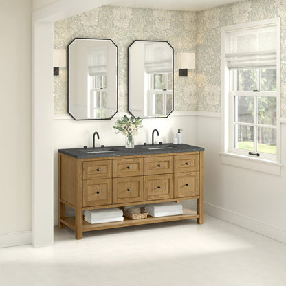James Martin - Breckenridge 60" Double Vanity, Light Natural Oak, w/ 3 CM Parisien Bleu Quartz Top w/FreePower Wireless Charger - 330-V60D-LNO-FPBL view 5