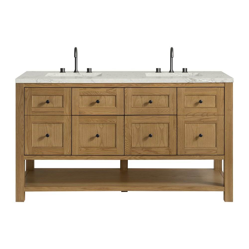 James Martin - Breckenridge 60" Double Vanity, Light Natural Oak, w/ 3 CM Victorian Silver Quartz Top - 330-V60D-LNO-3VSL view 1