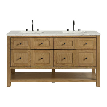 James Martin - Breckenridge 60" Double Vanity, Light Natural Oak, w/ 3 CM Victorian Silver Quartz Top - 330-V60D-LNO-3VSL view 1
