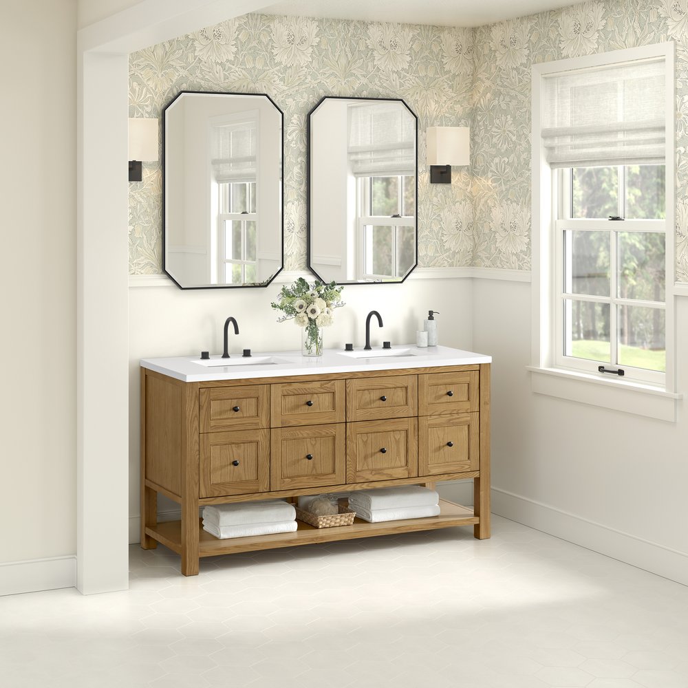 James Martin - Breckenridge 60" Double Vanity, Light Natural Oak, w/ 3 CM White Zeus Quartz Top - 330-V60D-LNO-3WZ view 4
