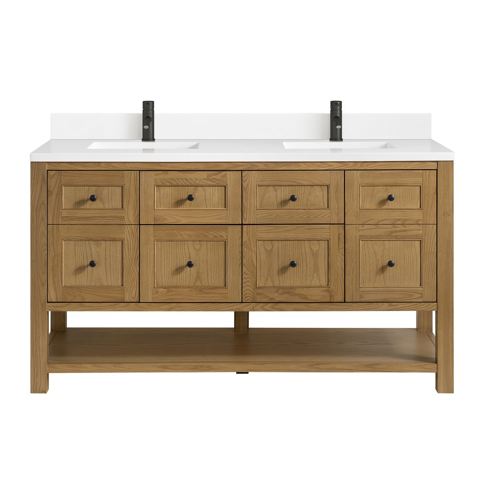 James Martin - Breckenridge 60" Double Vanity, Light Natural Oak, w/ Single Hole 3 CM White Zeus Quartz Top & Backsplash - 330-V60D-LNO-1WZ view 1