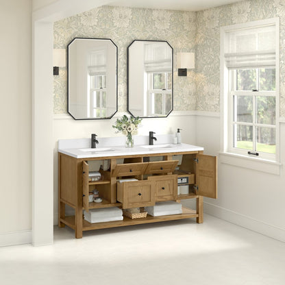 James Martin - Breckenridge 60" Double Vanity, Light Natural Oak, w/ Single Hole 3 CM White Zeus Quartz Top & Backsplash - 330-V60D-LNO-1WZ view 5