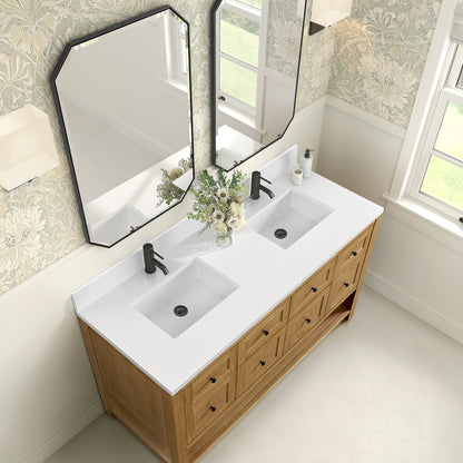 James Martin - Breckenridge 60" Double Vanity, Light Natural Oak, w/ Single Hole 3 CM White Zeus Quartz Top & Backsplash - 330-V60D-LNO-1WZ view 7