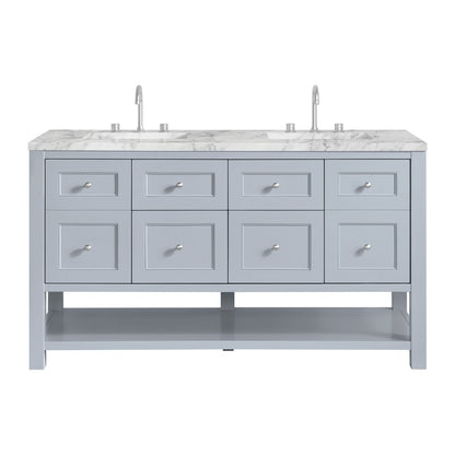 James Martin - Breckenridge 60" Double Vanity, Serenity Blue, w/ 3 CM Carrara Marble Top - 330-V60D-SRB-3CAR view 1