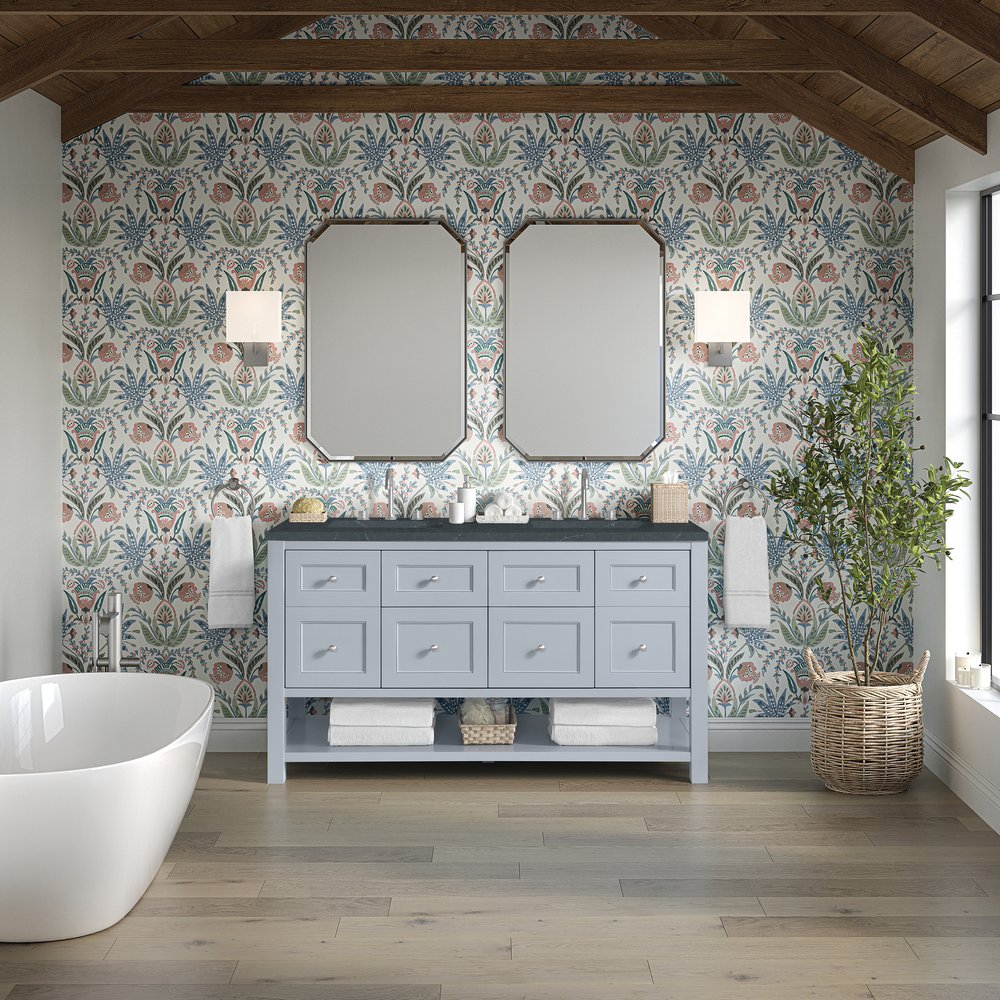 James Martin - Breckenridge 60" Double Vanity, Serenity Blue, w/ 3 CM Charcoal Soapstone Quartz Top - 330-V60D-SRB-3CSP view 3